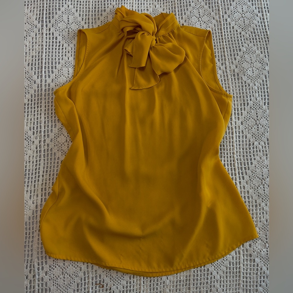 New York & Company Mustard Sleeveless Blouse High Neck